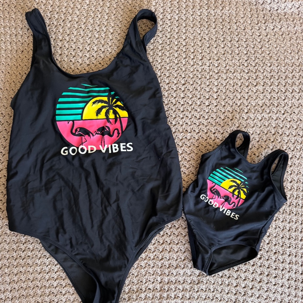 Mommy and me good vibes matching swim suits